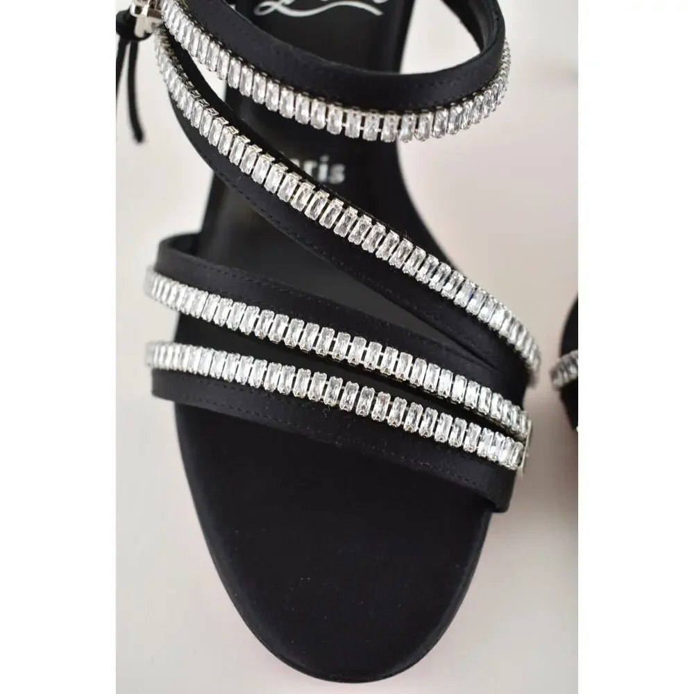 Christian Louboutin Merylzip Strass 80 Black Crystal Sandal Mule Heel Pump 36